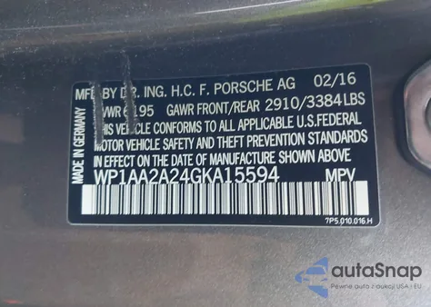 2016 Porsche Cayenne z USA, uszkodzony, nr VIN WP1AA2A24GKA15594